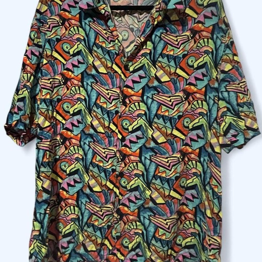 Bershka Retro 80s 90s Geometric Abstract Button Up Shirt